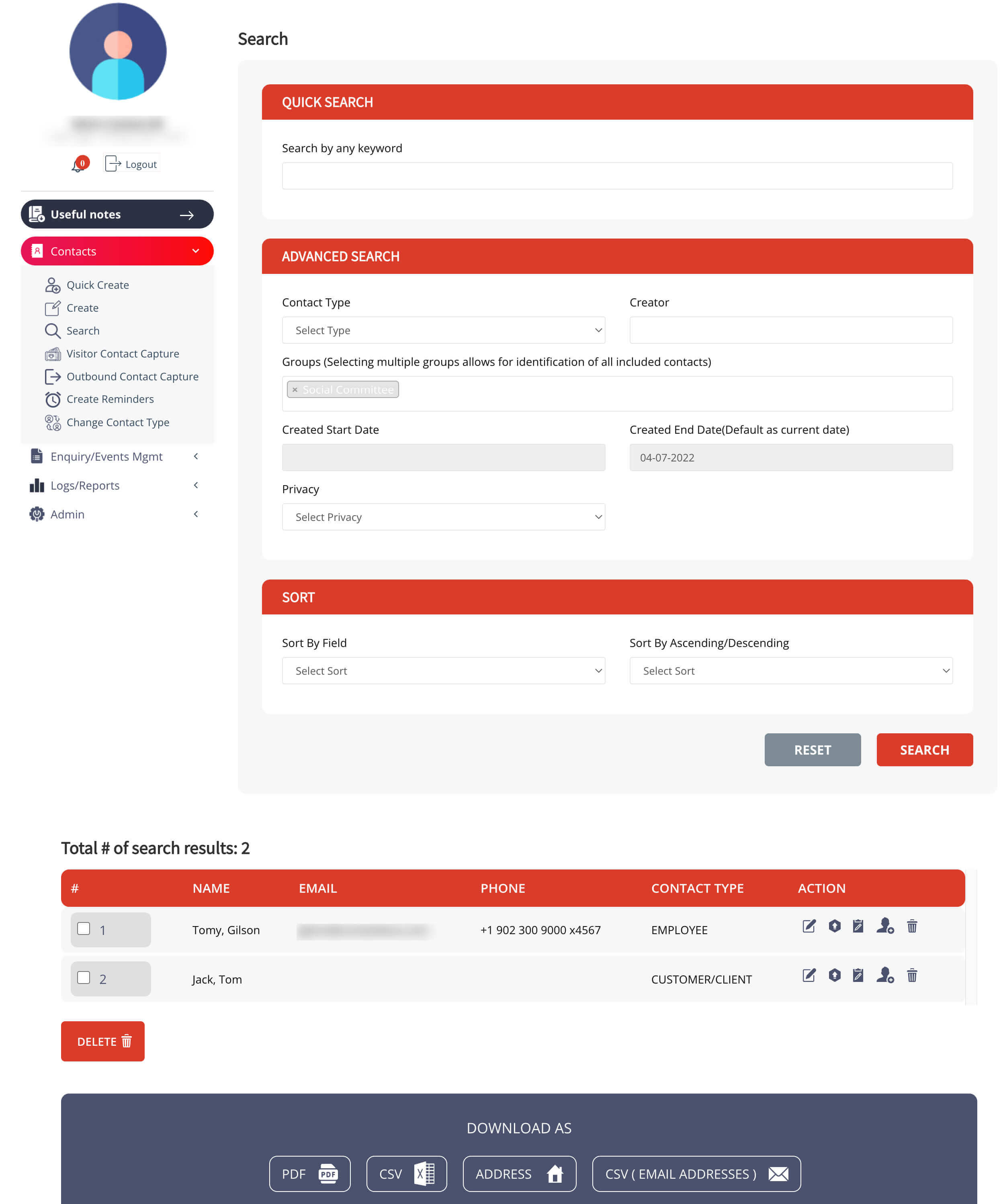 Using Contact Types and Group functions